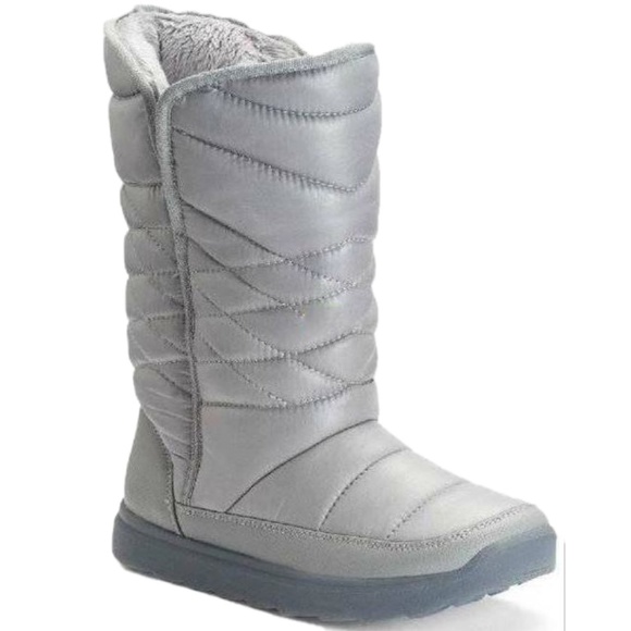 Womens Winter Boots 10 Tek Gear Silver Quilted Mid Calf Pull On Fur Microfiber - Picture 1 of 3